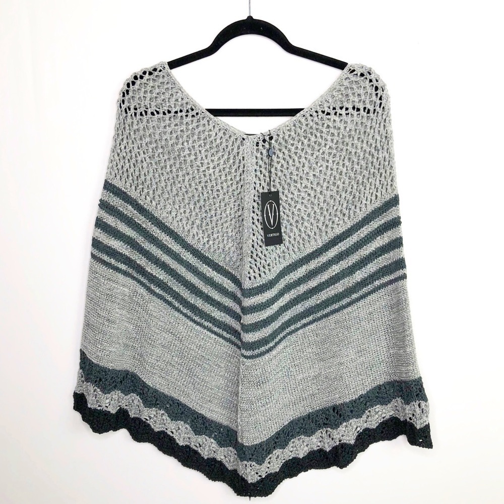 Vertigo Small Gray Crochet Poncho Shawl